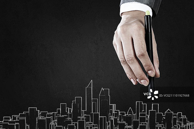 发展项目：手绘城市建筑特写图片素材