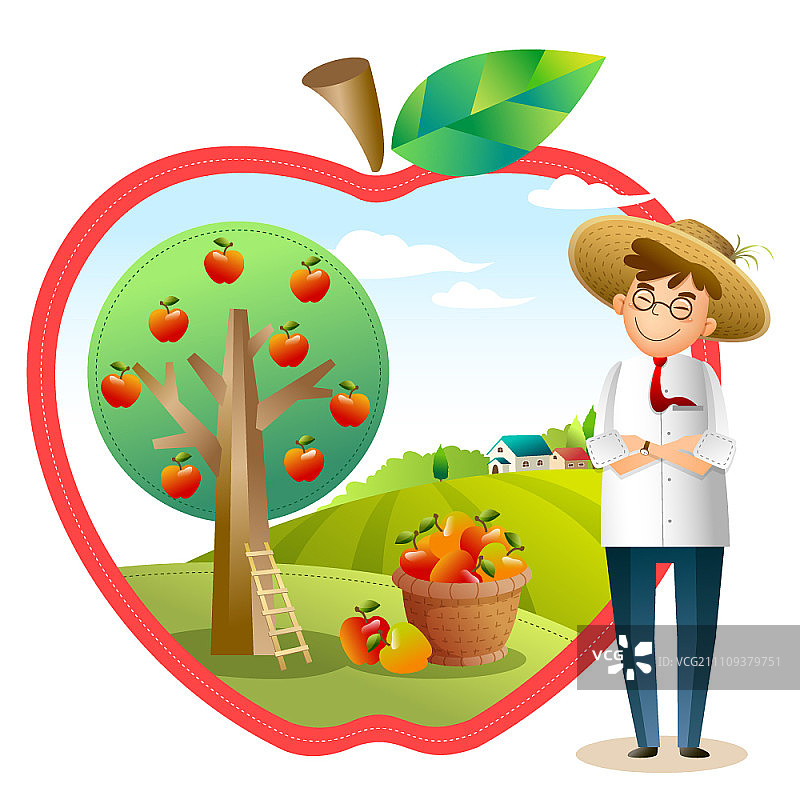 年轻男子对丰收的苹果感到高兴图片素材