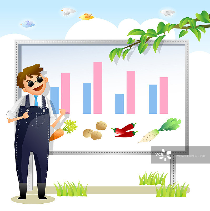 男子用图表展示收成图片素材