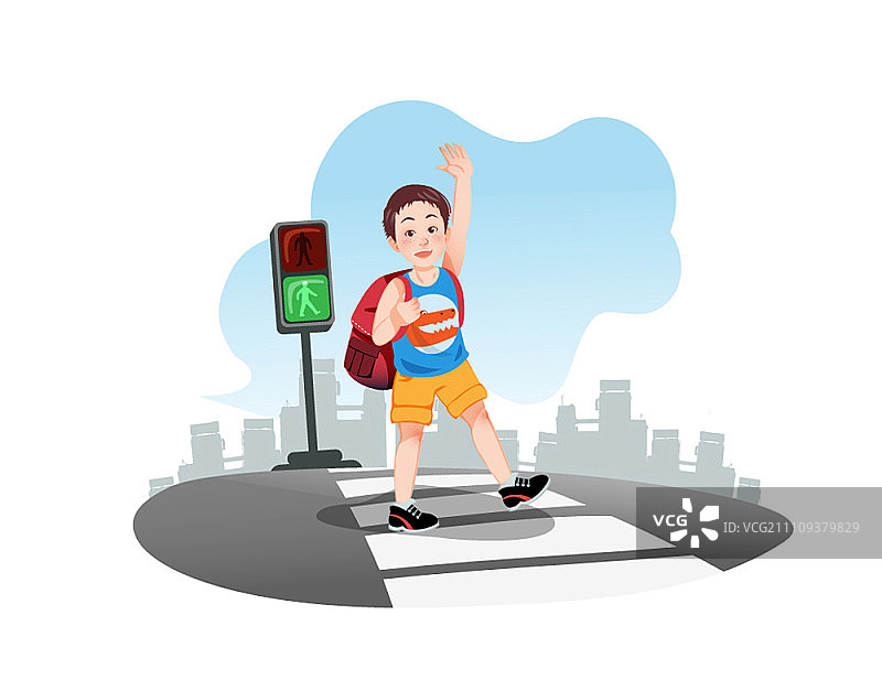 举手过马路的男孩图片素材