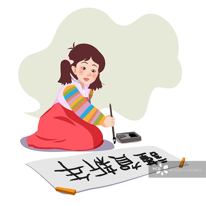 正在写书法的女孩图片素材