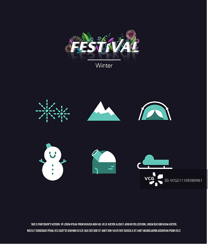 黑色背景上的冬季节日图标图片素材