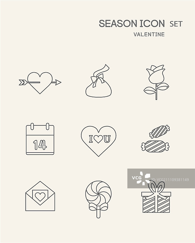 情人节线性图标集图片素材