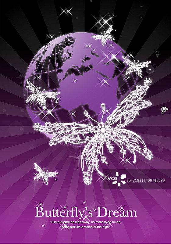 紫色背景上的蝴蝶图案图片素材