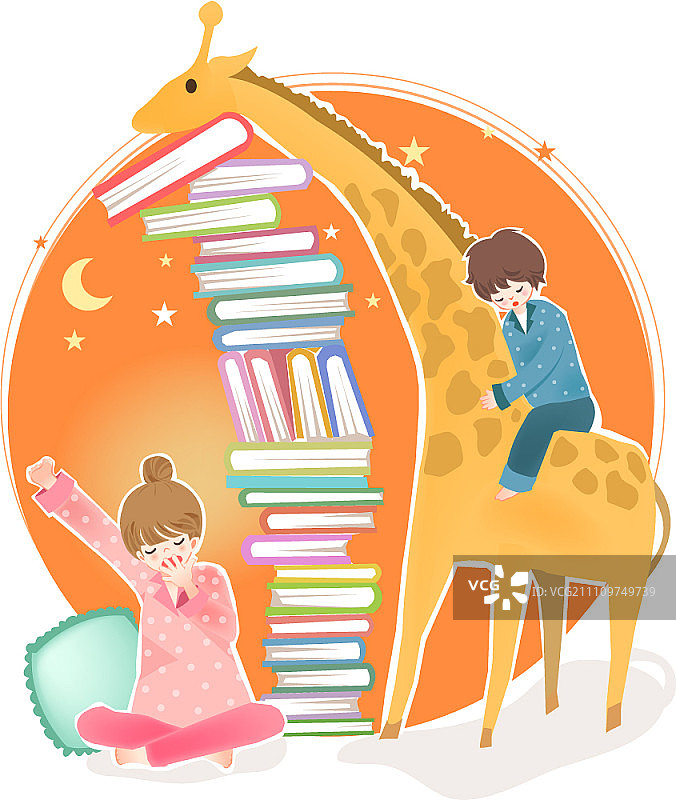 堆满书本的长颈鹿图片素材