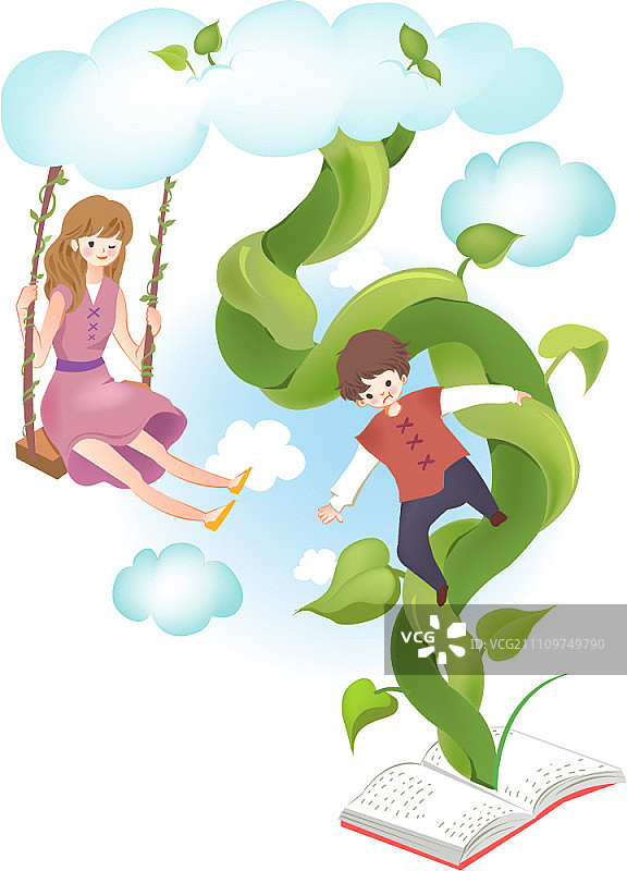 儿童在藤蔓上玩耍图片素材