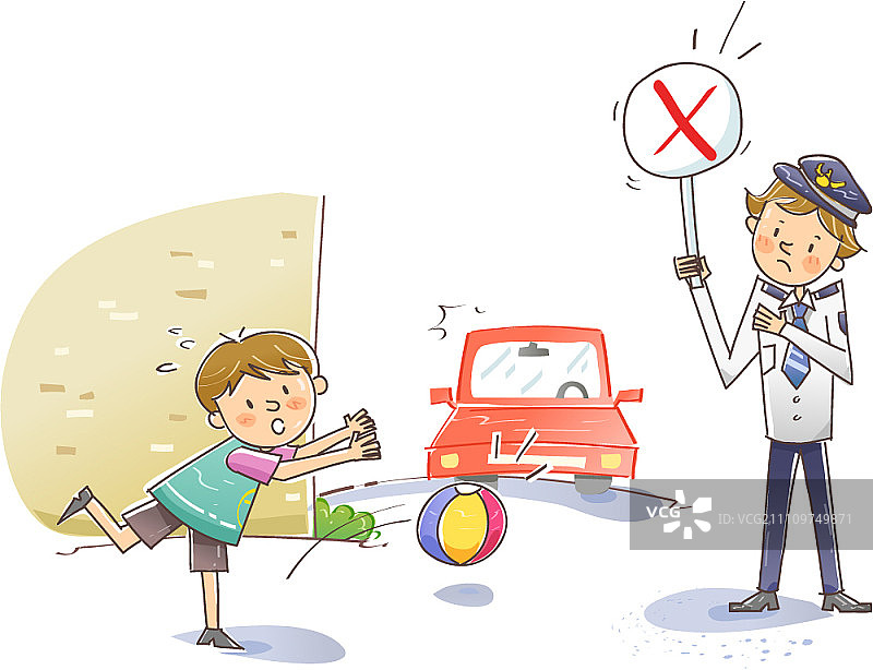 男孩在路上玩球图片素材