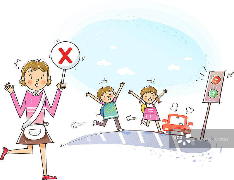 儿童闯红灯过马路图片素材