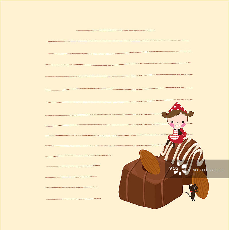 带有拿巧克力女孩的信件模板图片素材