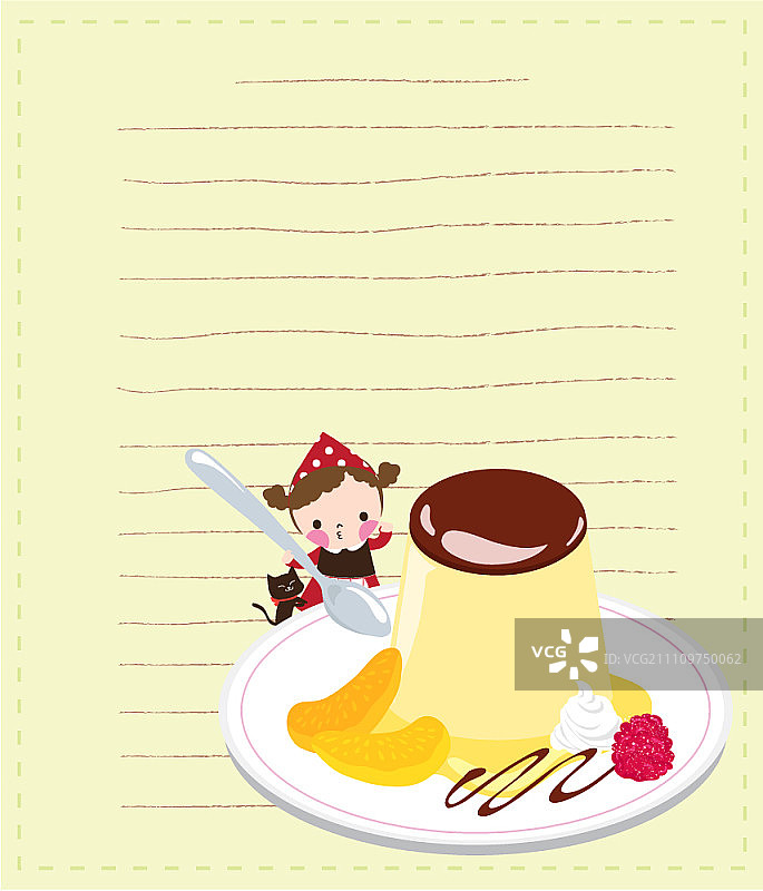 手拿布丁盘的女孩图片素材