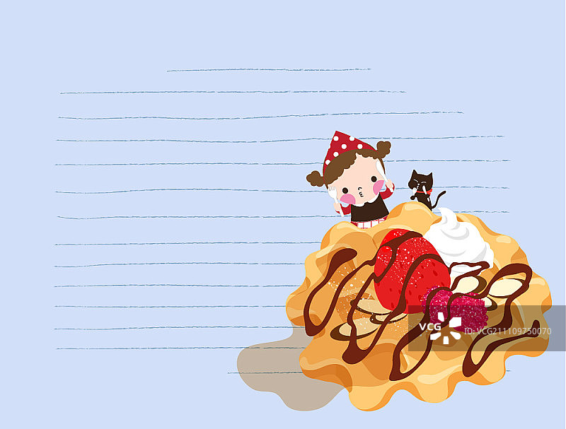 拿着草莓华夫饼的女孩图片素材