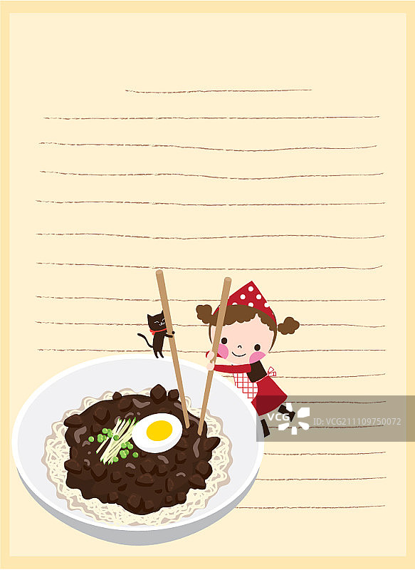 吃炸酱面的女孩图片素材