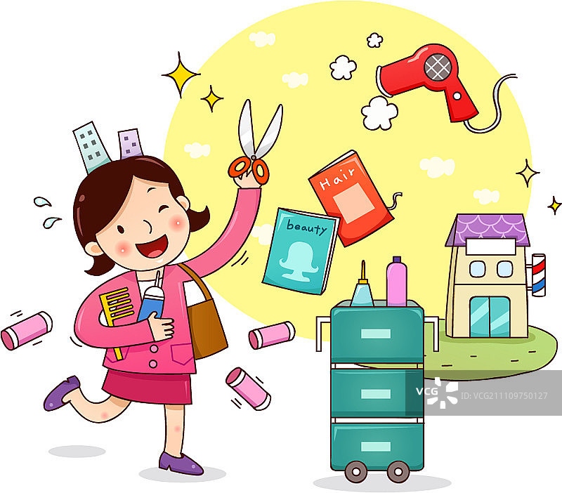 女孩训练成为发型设计师图片素材