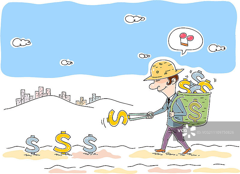 男子从地上捡美元图片素材