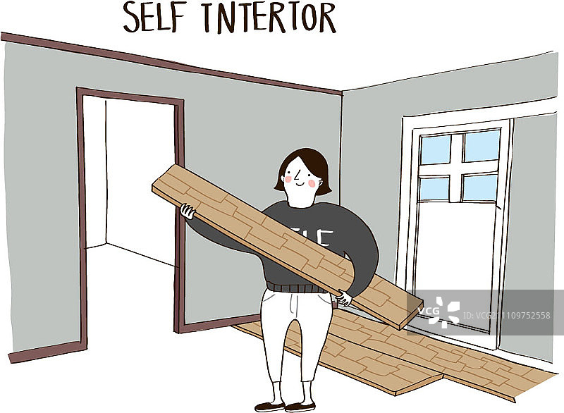 年轻女子改造客厅图片素材