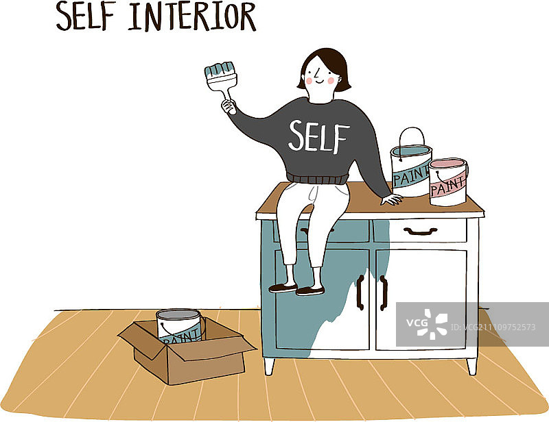 正在粉刷抽屉的年轻女人图片素材