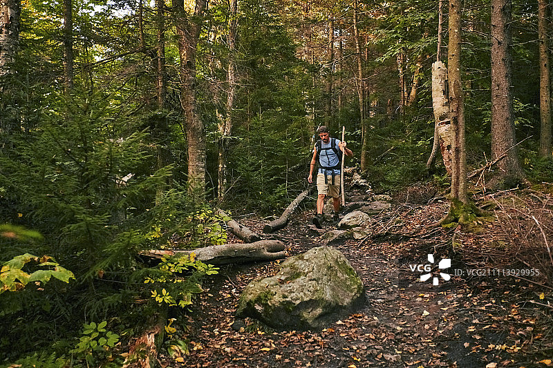 一个男人沿着阿帕拉契小径徒步旅行图片素材