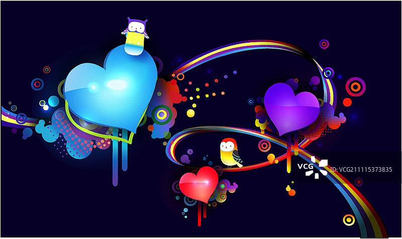波普艺术：心形和彩虹背景图片素材