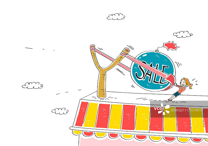 女子拉动弹弓发射促销炸弹图片素材