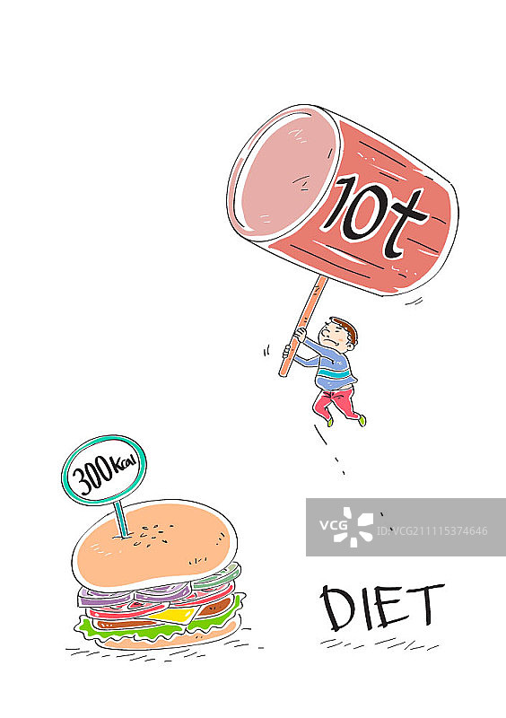 男子手持10吨锤子砸300千卡汉堡图片素材