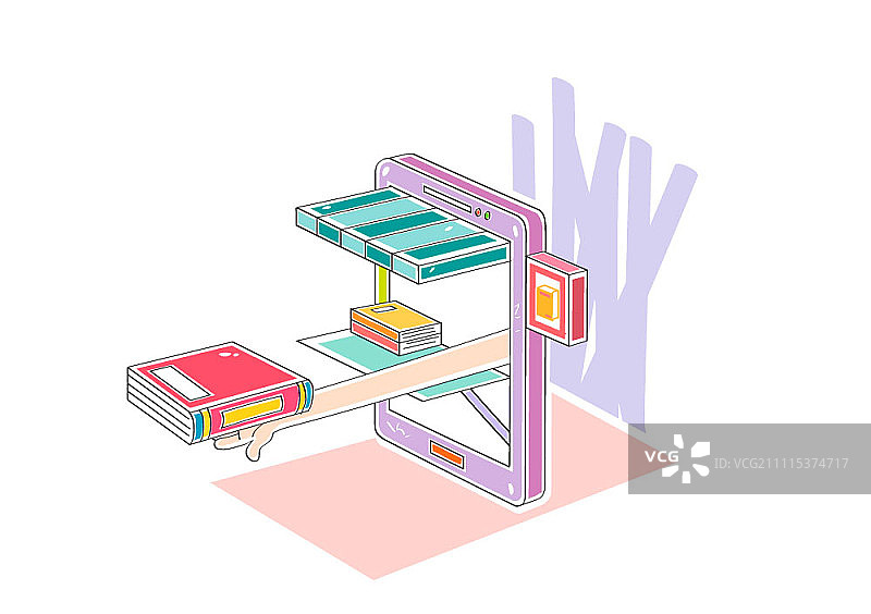 智能手机里伸出手拿着书图片素材