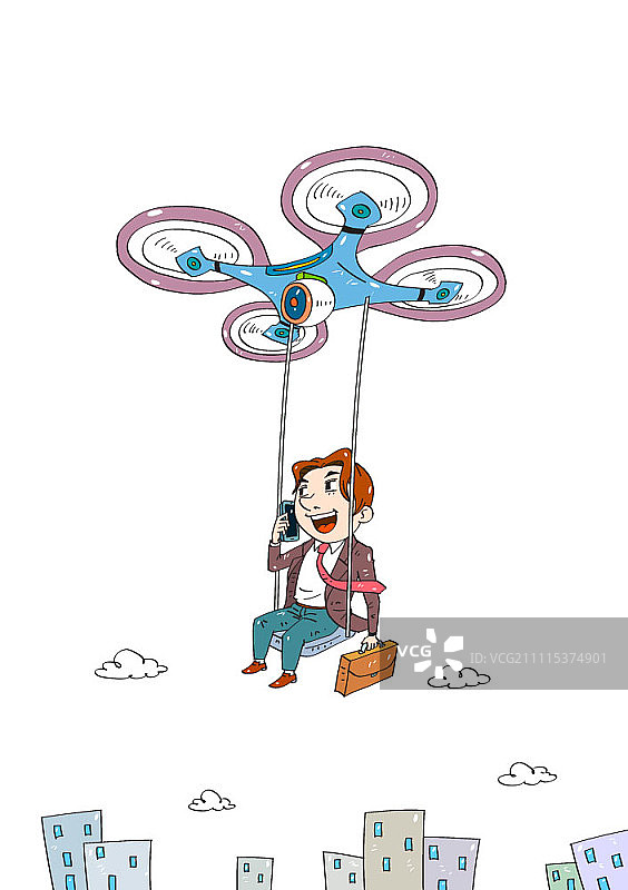 无人机托举着正在接听手机的商人图片素材