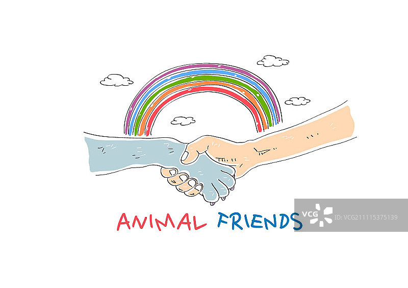 手握狗爪，彩虹背景图片素材