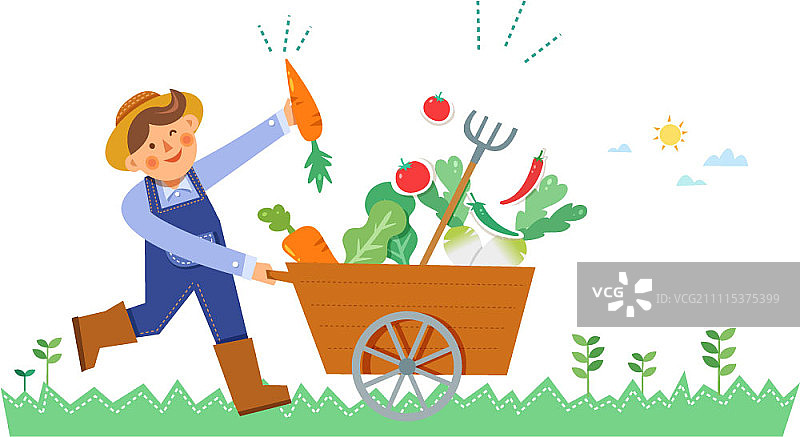 男子推着装满有机蔬菜的购物车图片素材