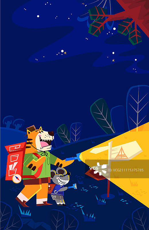 享受夜晚露营的动物们图片素材