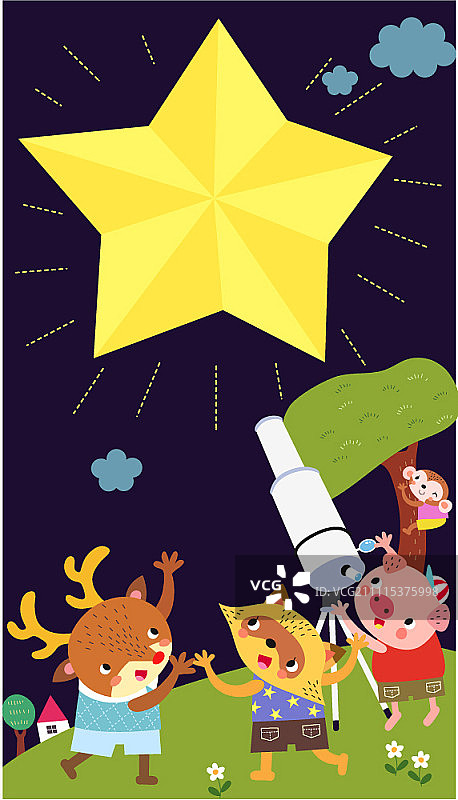 动物仰望夜空中的大星星图片素材