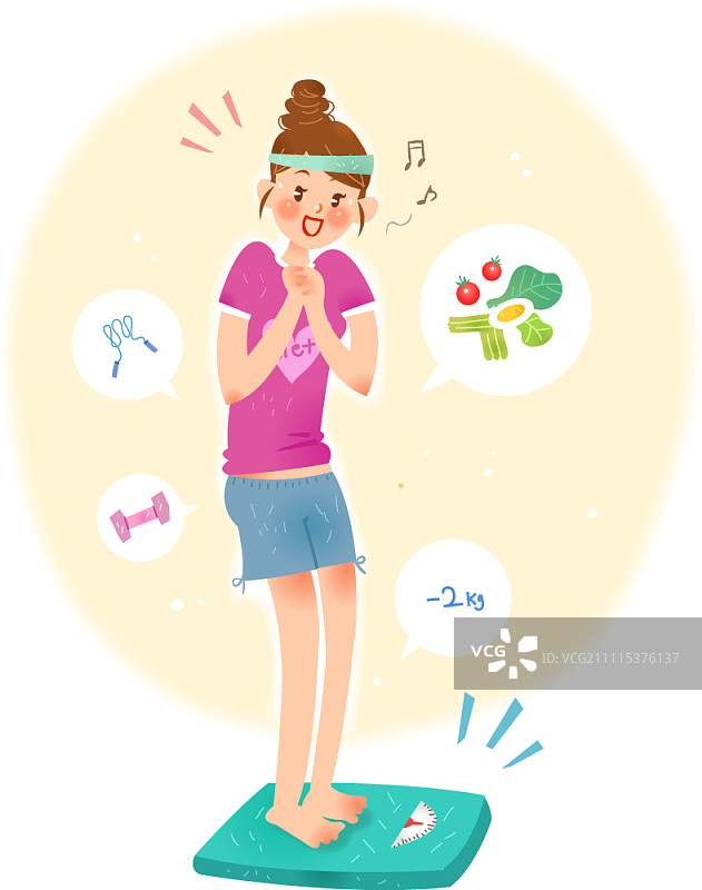 女人在体重秤上测量体重图片素材