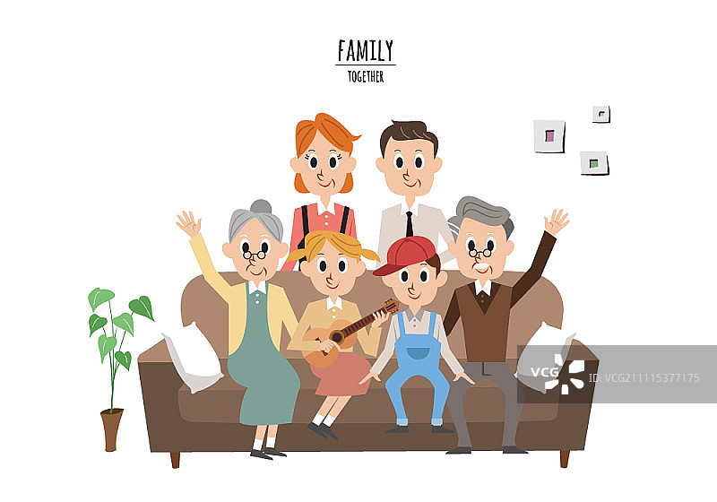 坐在沙发上的大家庭图片素材