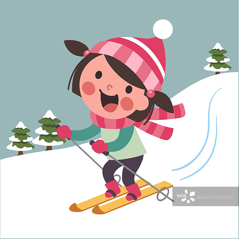 从斜坡上滑雪下来的女孩图片素材