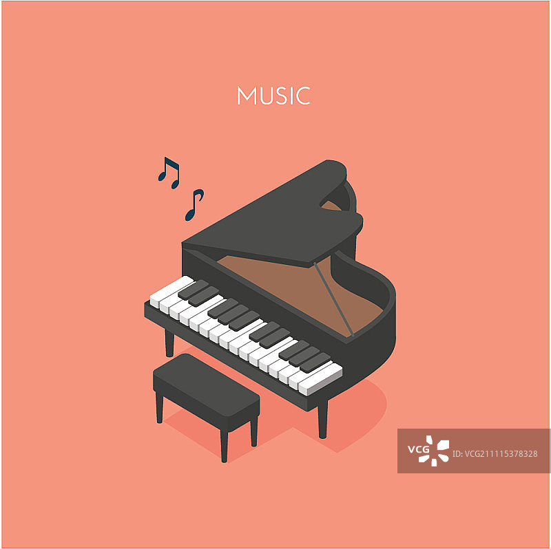 橙色背景上的大钢琴图片素材