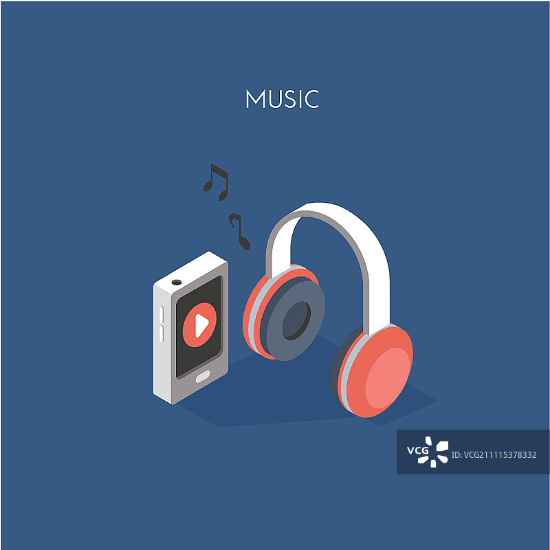 海军蓝背景上的耳机和音乐播放器图片素材