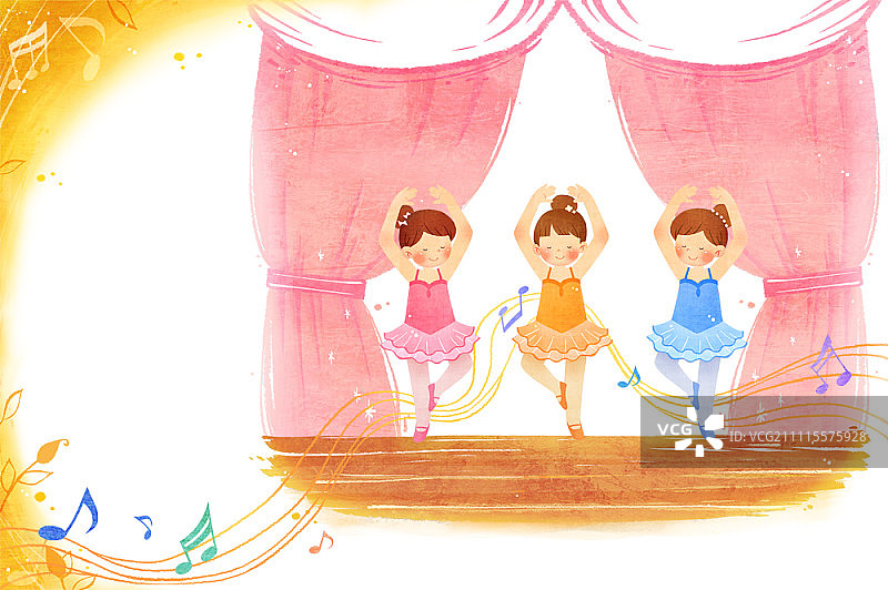三个女孩在舞台上表演芭蕾舞图片素材