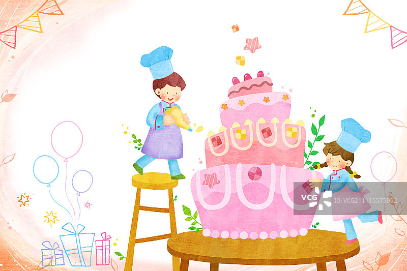 孩子们制作巨型蛋糕图片素材