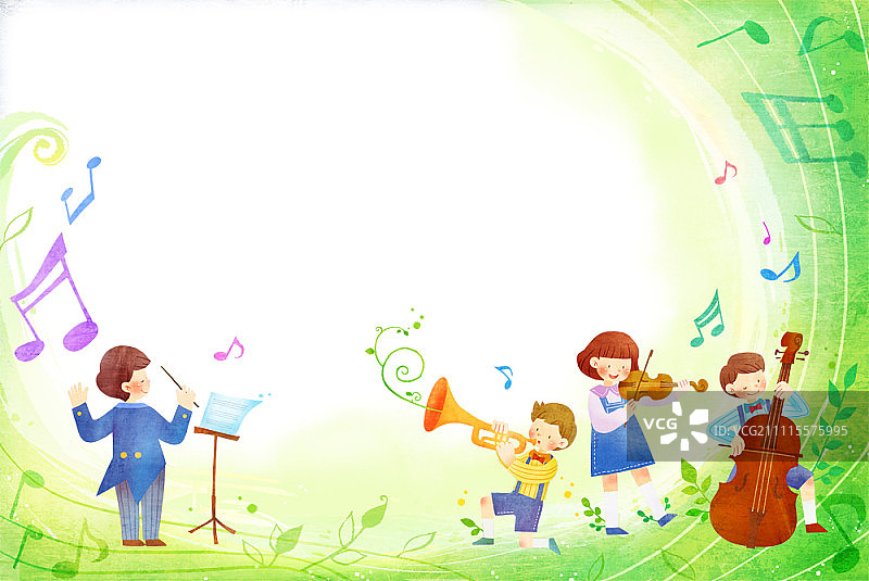 孩子们在指挥的带领下演奏乐器图片素材