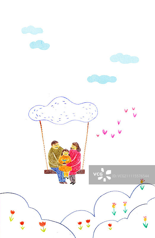 一家人坐在云上的秋千上图片素材