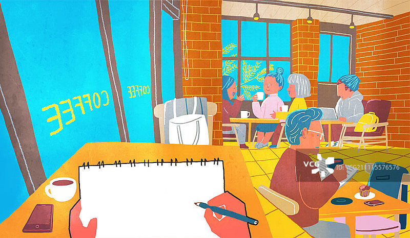 咖啡店里的速写本边框图片素材