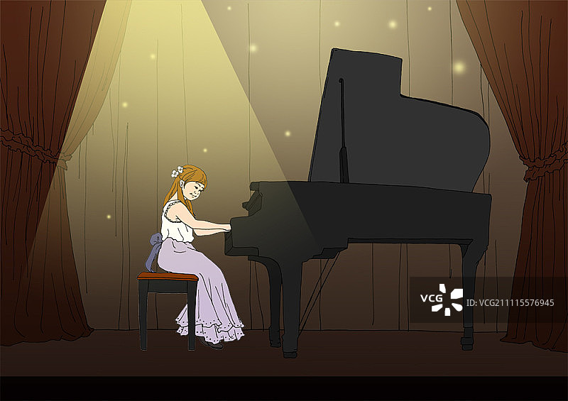 女孩在舞台上弹钢琴图片素材