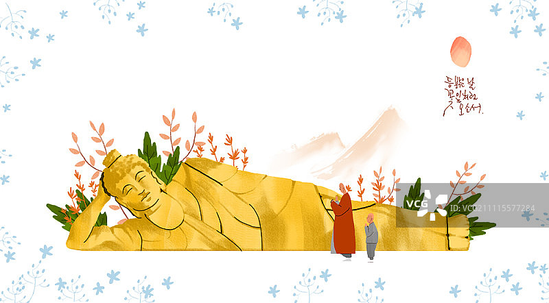 僧侣站在佛像前图片素材