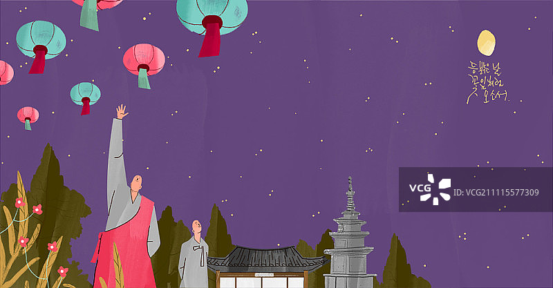 手持荷花灯笼的僧侣图片素材