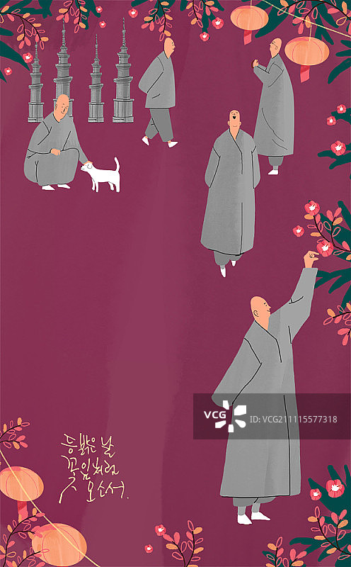 一群手提灯笼的僧侣图片素材