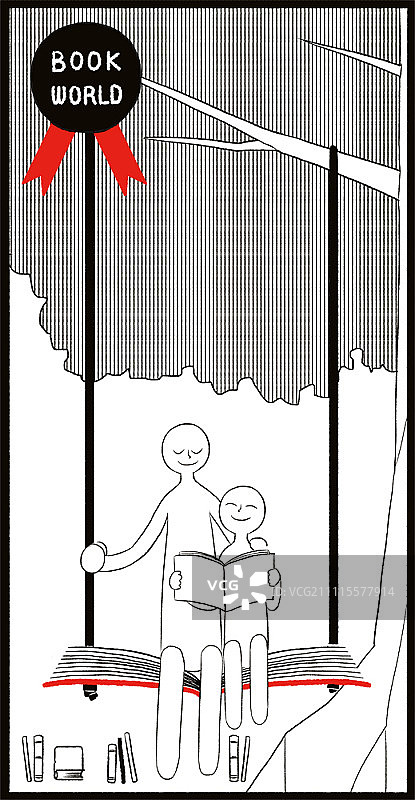 在秋千上看书的快乐的人们图片素材