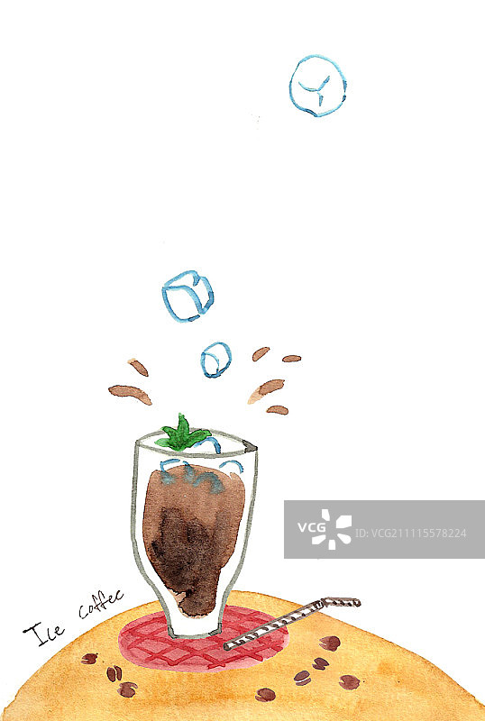 玻璃杯中的冰咖啡图片素材