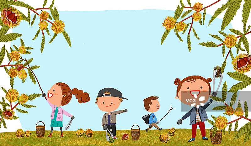 一家人采摘栗子图片素材