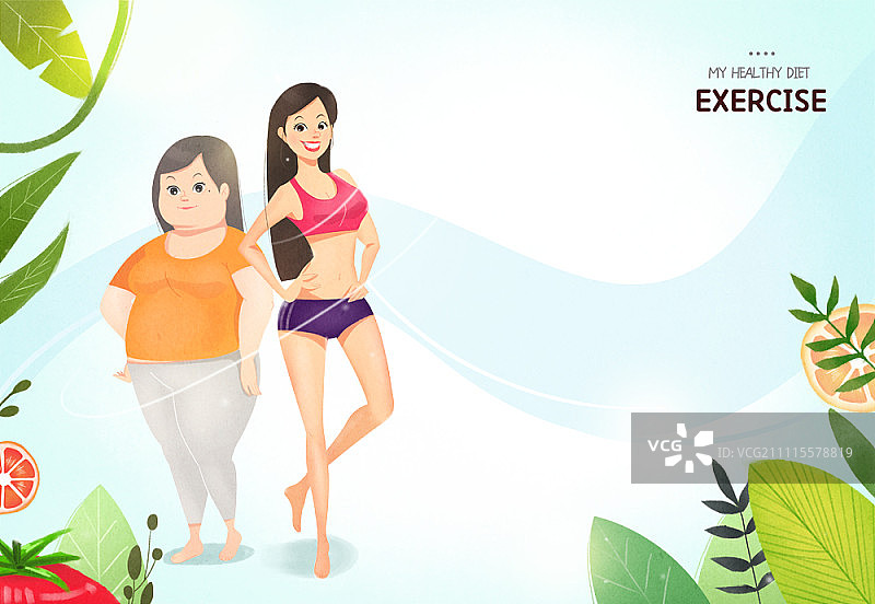 超重女人和苗条女人站在一起图片素材