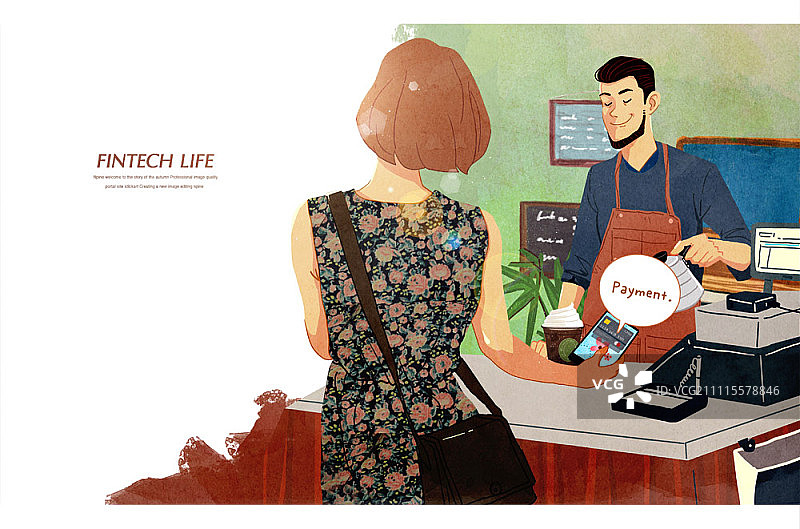 女人用智能手机付款图片素材