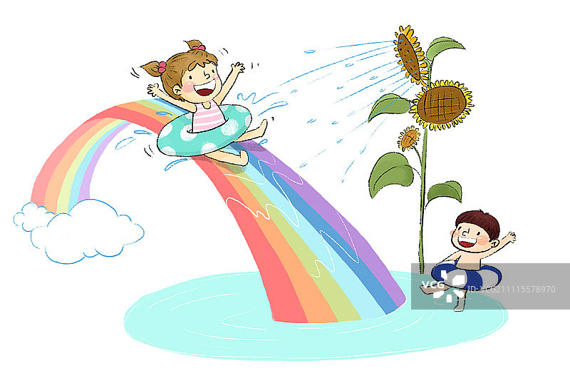 女孩滑彩虹滑梯图片素材